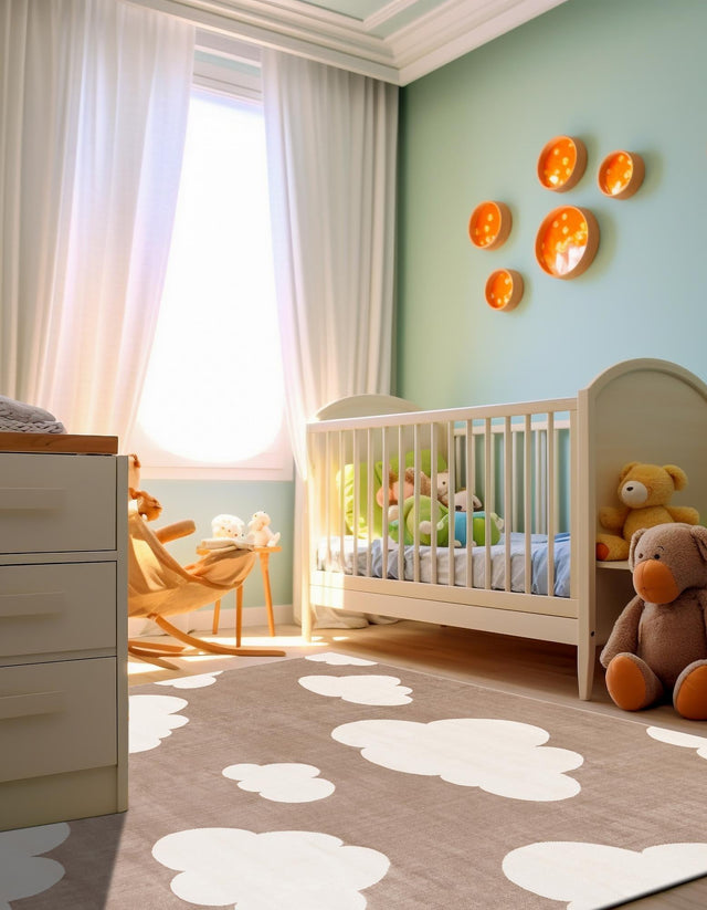 Hazelnut Beige 7' 10 x 7' 10 Whimsy Kids Square Area Rug for Baby Nursery, Toddler Playroom, Bedrooms