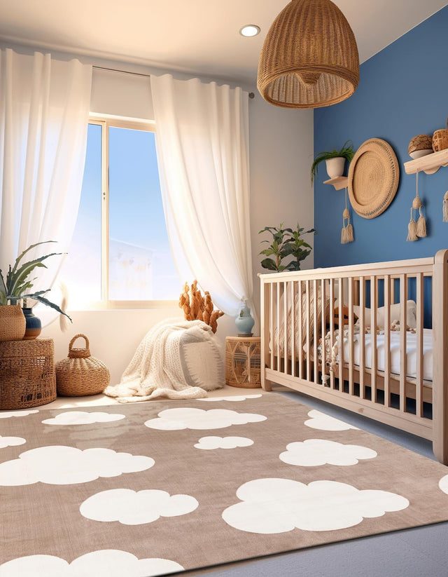 Hazelnut Beige 7' 10 x 7' 10 Whimsy Kids Square Area Rug for Baby Nursery, Toddler Playroom, Bedrooms