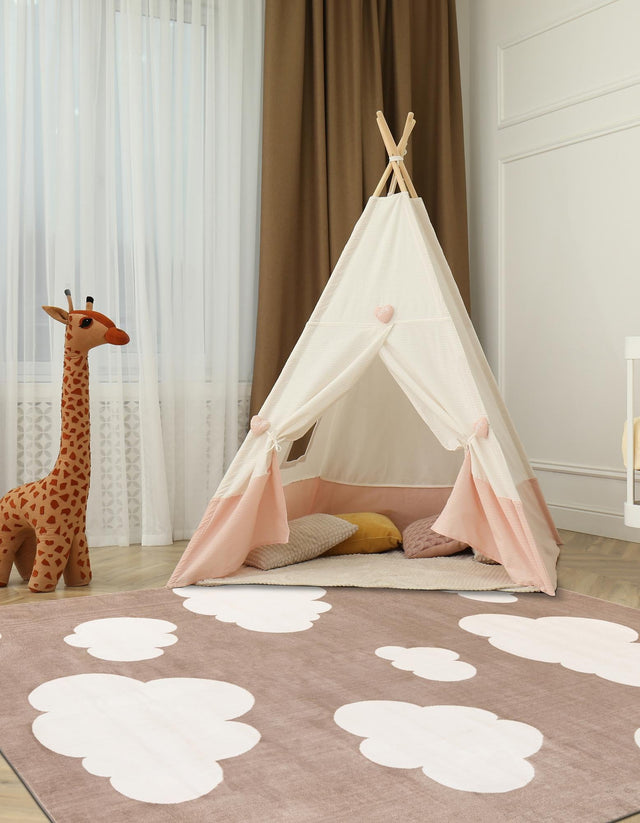 Hazelnut Beige 7' 10 x 7' 10 Whimsy Kids Square Area Rug for Baby Nursery, Toddler Playroom, Bedrooms