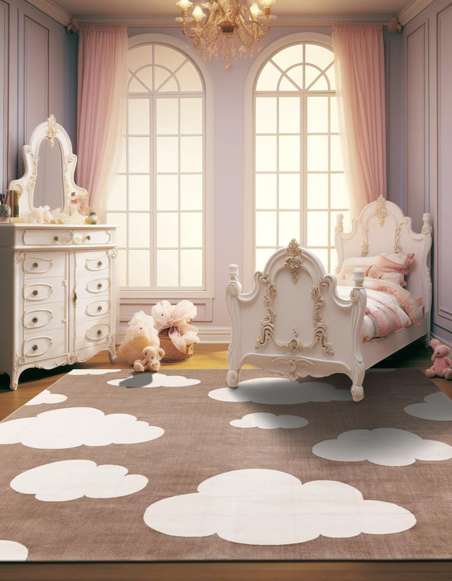 Hazelnut Beige 7' 10 x 7' 10 Whimsy Kids Square Area Rug for Baby Nursery, Toddler Playroom, Bedrooms