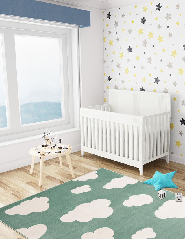 Soft Green 9' x 12' Whimsy Kids Rectangle Area Rug for Baby Nursery, Toddler Playroom, Bedrooms Playful Fun Design Easy Clean Carpet for Sale at Rug Engine