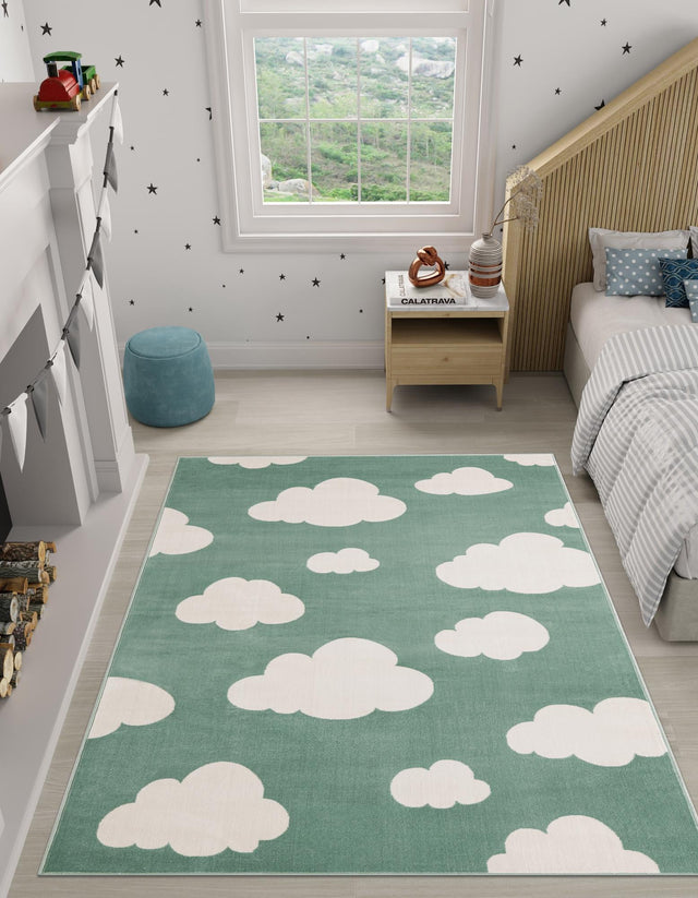 Soft Green 7' 10 x 10' Whimsy Kids Rectangle Area Rug for Baby Nursery, Toddler Playroom, Bedrooms