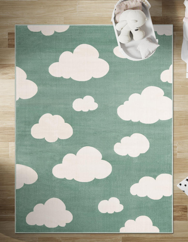 Soft Green 7' 10 x 10' Whimsy Kids Rectangle Area Rug for Baby Nursery, Toddler Playroom, Bedrooms