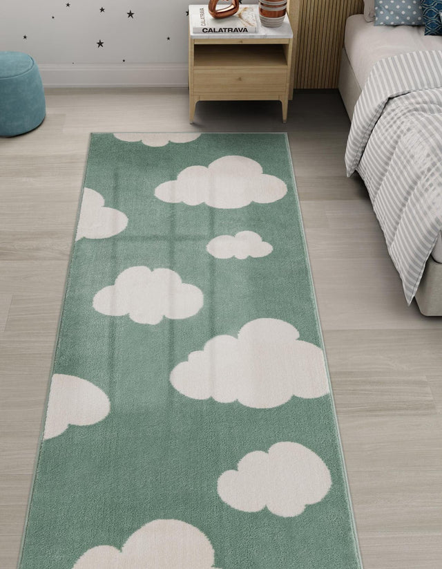 Soft Green 2' x 8' Whimsy Kids Runner Area Rug for Baby Nursery, Toddler Playroom, Bedrooms Playful Fun Design Easy Clean Carpet for Sale at Rug Engine