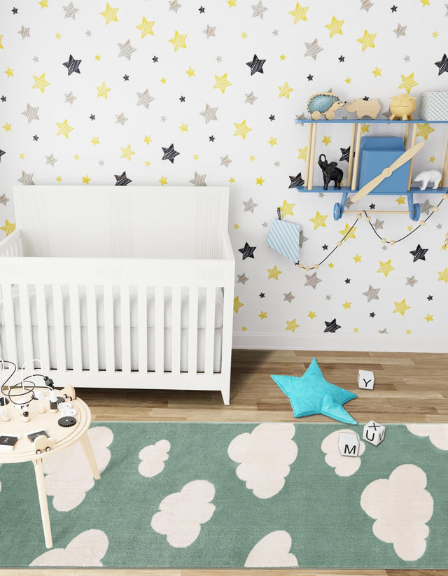 Soft Green 2' x 6' 1 Whimsy Kids Runner Area Rug for Baby Nursery, Toddler Playroom, Bedrooms Playful Fun Design Easy Clean Carpet for Sale at Rug Engine