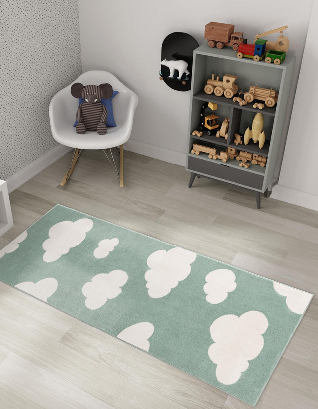 Soft Green 2' x 8' Whimsy Kids Runner Area Rug for Baby Nursery, Toddler Playroom, Bedrooms Playful Fun Design Easy Clean Carpet for Sale at Rug Engine