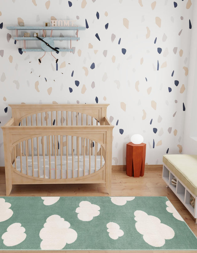 Soft Green 2' x 5' 1 Whimsy Kids Runner Area Rug for Baby Nursery, Toddler Playroom, Bedrooms