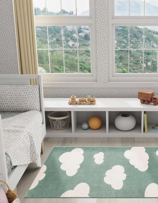 Soft Green 2' x 5' 1 Whimsy Kids Runner Area Rug for Baby Nursery, Toddler Playroom, Bedrooms