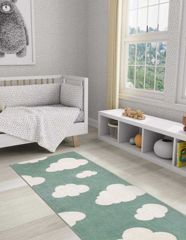 Soft Green 2' x 5' 1 Whimsy Kids Runner Area Rug for Baby Nursery, Toddler Playroom, Bedrooms