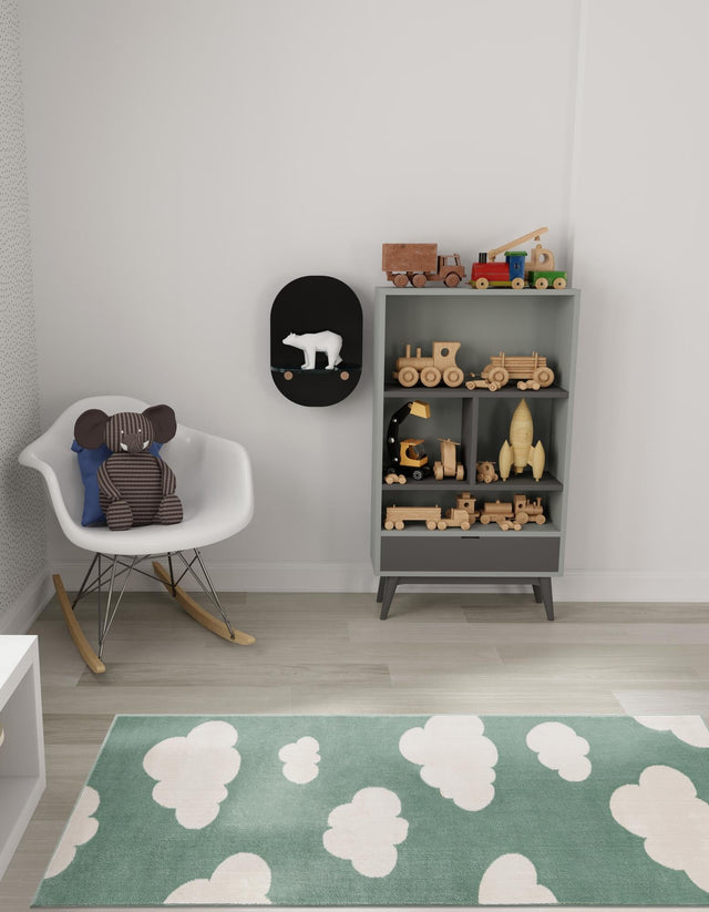 Soft Green 2' x 5' 1 Whimsy Kids Runner Area Rug for Baby Nursery, Toddler Playroom, Bedrooms