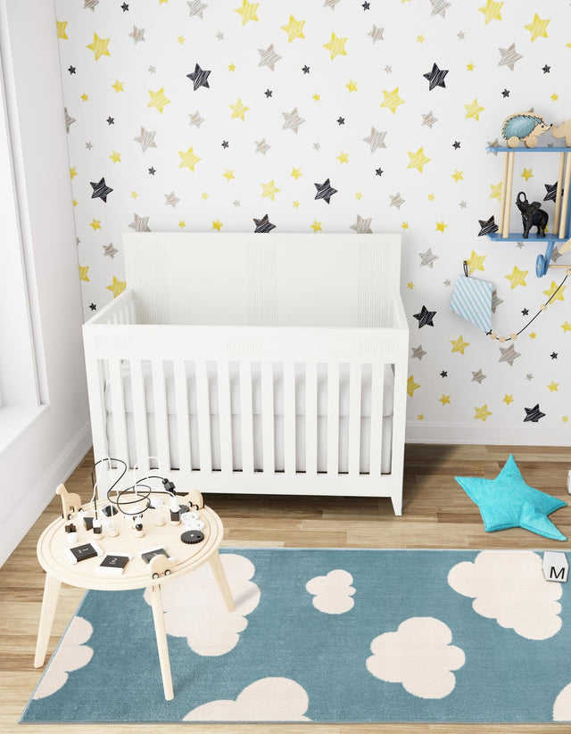 Sky blue 2' x 8' Whimsy Kids Runner Area Rug for Baby Nursery, Toddler Playroom, Bedrooms Playful Fun Design Easy Clean Carpet for Sale at Rug Engine
