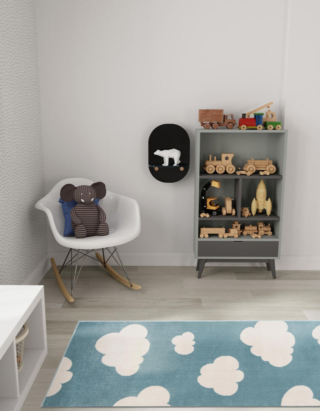 Sky blue 2' x 5' 1 Whimsy Kids Runner Area Rug for Baby Nursery, Toddler Playroom, Bedrooms