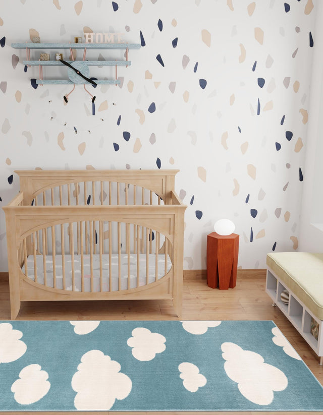 Sky blue 2' x 6' 1 Whimsy Kids Runner Area Rug for Baby Nursery, Toddler Playroom, Bedrooms