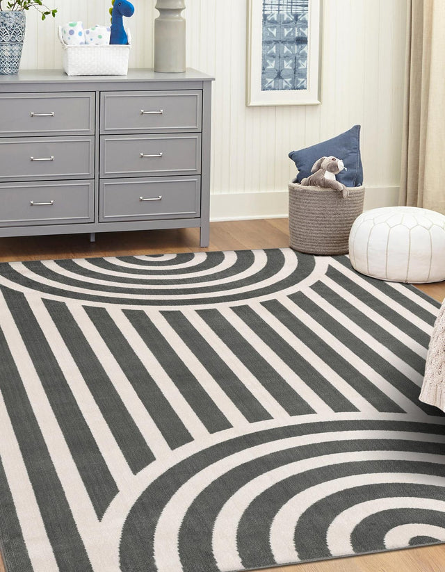 Silver Gray 5' 3 x 8' Whimsy Kids Rectangle Area Rug for Baby Nursery, Toddler Playroom, Bedrooms