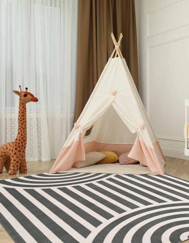 Silver Gray 5' 3 x 8' Whimsy Kids Rectangle Area Rug for Baby Nursery, Toddler Playroom, Bedrooms