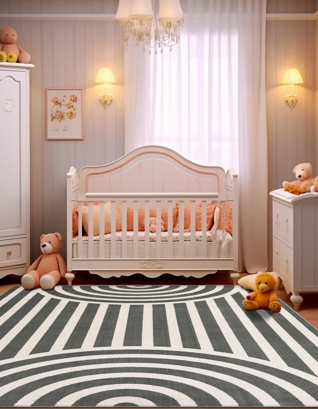 Silver Gray 5' 3 x 8' Whimsy Kids Rectangle Area Rug for Baby Nursery, Toddler Playroom, Bedrooms
