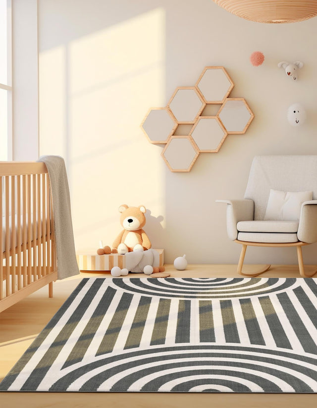 Silver Gray 5' 3 x 8' Whimsy Kids Rectangle Area Rug for Baby Nursery, Toddler Playroom, Bedrooms