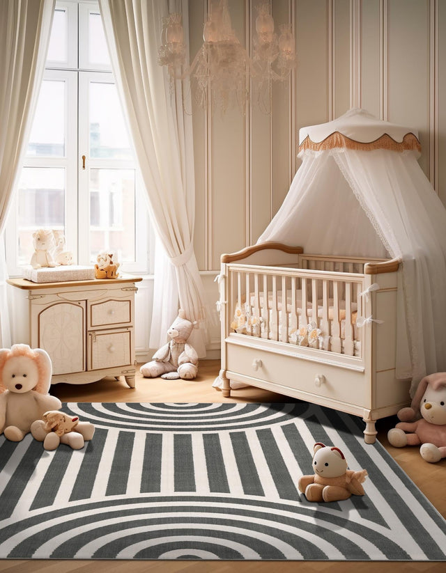 Silver Gray 5' 3 x 8' Whimsy Kids Rectangle Area Rug for Baby Nursery, Toddler Playroom, Bedrooms