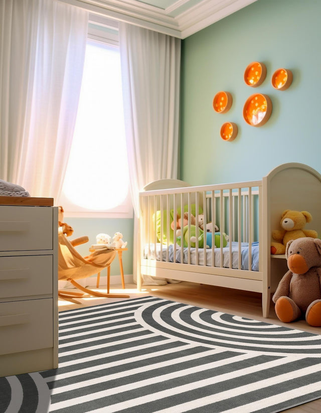 Silver Gray 5' 3 x 8' Whimsy Kids Rectangle Area Rug for Baby Nursery, Toddler Playroom, Bedrooms