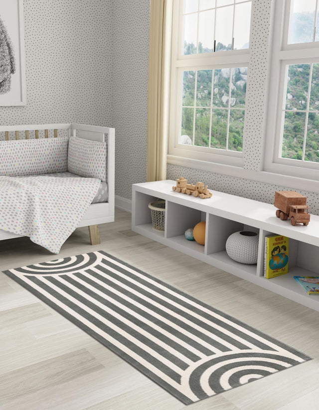 Silver Gray 2' x 8' Whimsy Kids Runner Area Rug for Baby Nursery, Toddler Playroom, Bedrooms Playful Fun Design Easy Clean Carpet for Sale at Rug Engine