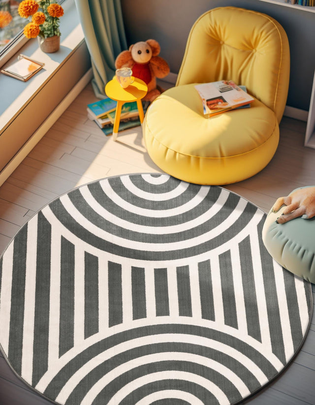 Silver Gray 3' 1 x 3' 1 Whimsy Kids Round Area Rug for Baby Nursery, Toddler Playroom, Bedrooms Playful Fun Design Easy Clean Carpet for Sale at Rug Engine