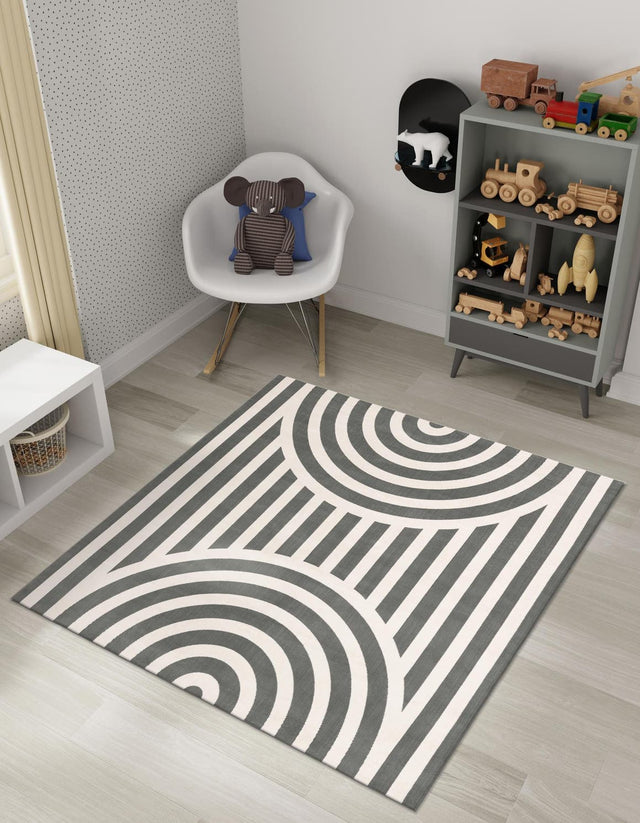Silver Gray 7' 10 x 7' 10 Whimsy Kids Square Area Rug for Baby Nursery, Toddler Playroom, Bedrooms Playful Fun Design Easy Clean Carpet for Sale at Rug Engine