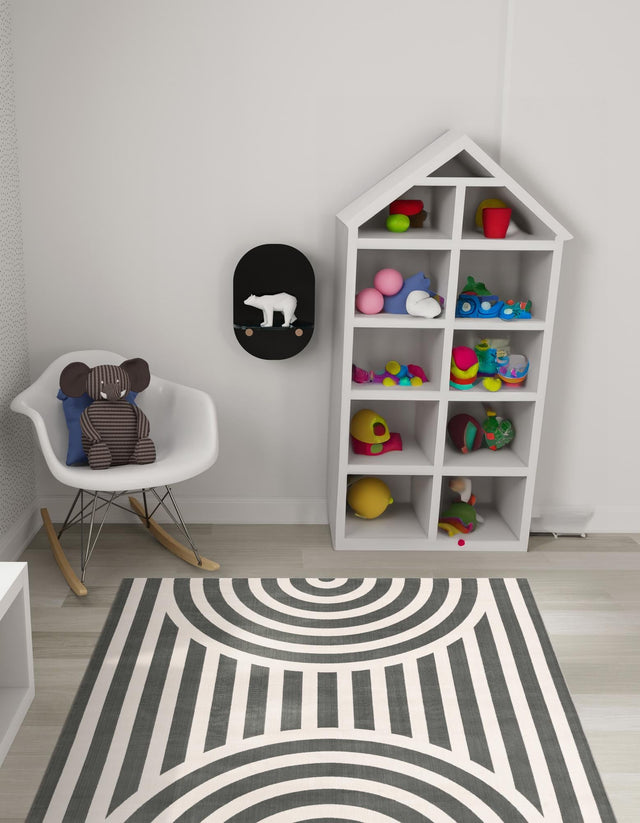 Silver Gray 7' 10 x 7' 10 Whimsy Kids Square Area Rug for Baby Nursery, Toddler Playroom, Bedrooms Playful Fun Design Easy Clean Carpet for Sale at Rug Engine