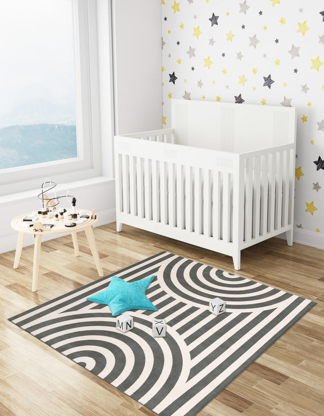 Silver Gray 7' 10 x 7' 10 Whimsy Kids Square Area Rug for Baby Nursery, Toddler Playroom, Bedrooms Playful Fun Design Easy Clean Carpet for Sale at Rug Engine