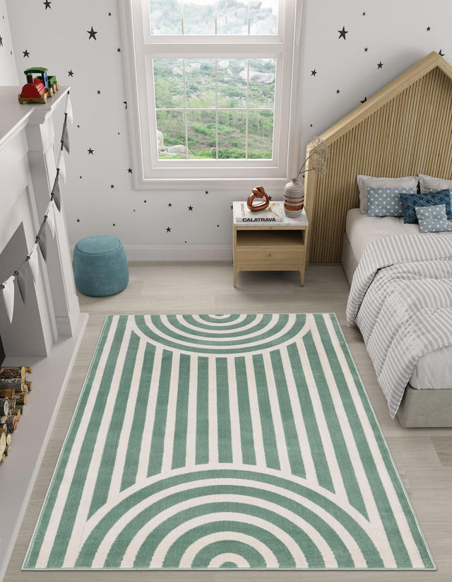 Soft Green 7' 10 x 10' Whimsy Kids Rectangle Area Rug for Baby Nursery, Toddler Playroom, Bedrooms Playful Fun Design Easy Clean Carpet for Sale at Rug Engine