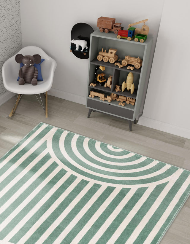 Soft Green 4' 1 x 6' 1 Whimsy Kids Rectangle Area Rug for Baby Nursery, Toddler Playroom, Bedrooms