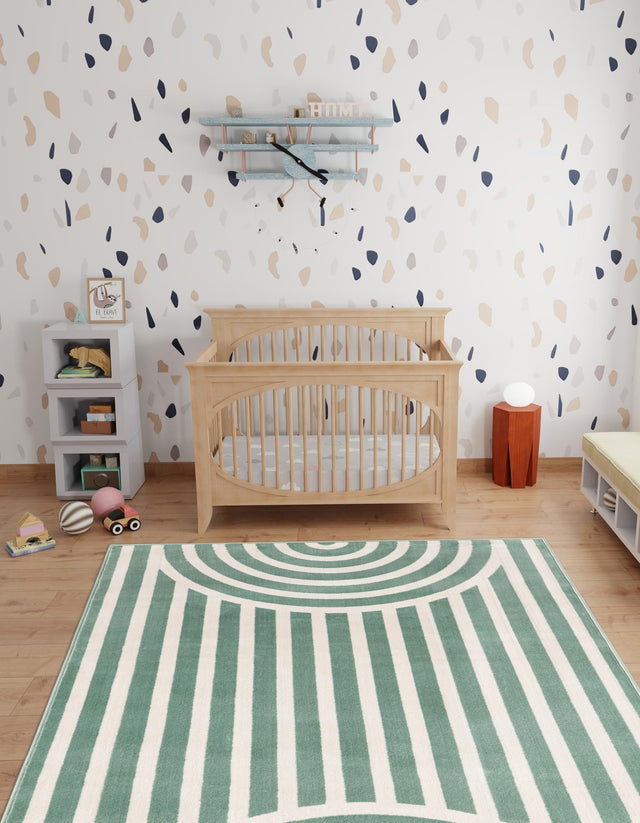 Soft Green 4' 1 x 6' 1 Whimsy Kids Rectangle Area Rug for Baby Nursery, Toddler Playroom, Bedrooms
