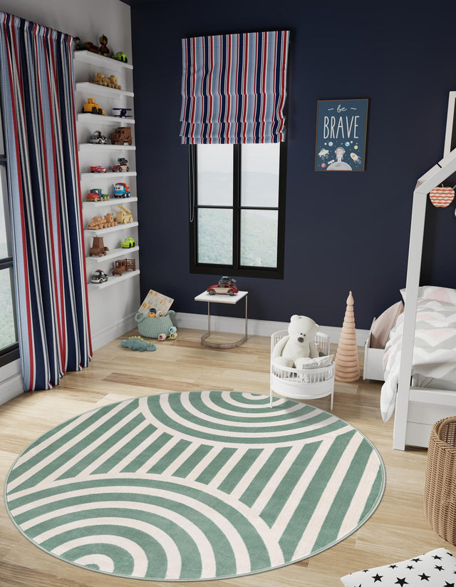 Soft Green 3' 1 x 3' 1 Whimsy Kids Round Area Rug for Baby Nursery, Toddler Playroom, Bedrooms