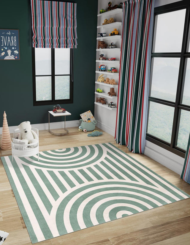 Soft Green 7' 10 x 7' 10 Whimsy Kids Square Area Rug for Baby Nursery, Toddler Playroom, Bedrooms Playful Fun Design Easy Clean Carpet for Sale at Rug Engine