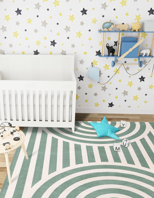 Soft Green 7' 10 x 7' 10 Whimsy Kids Square Area Rug for Baby Nursery, Toddler Playroom, Bedrooms Playful Fun Design Easy Clean Carpet for Sale at Rug Engine