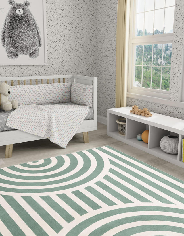 Soft Green 7' 10 x 7' 10 Whimsy Kids Square Area Rug for Baby Nursery, Toddler Playroom, Bedrooms Playful Fun Design Easy Clean Carpet for Sale at Rug Engine