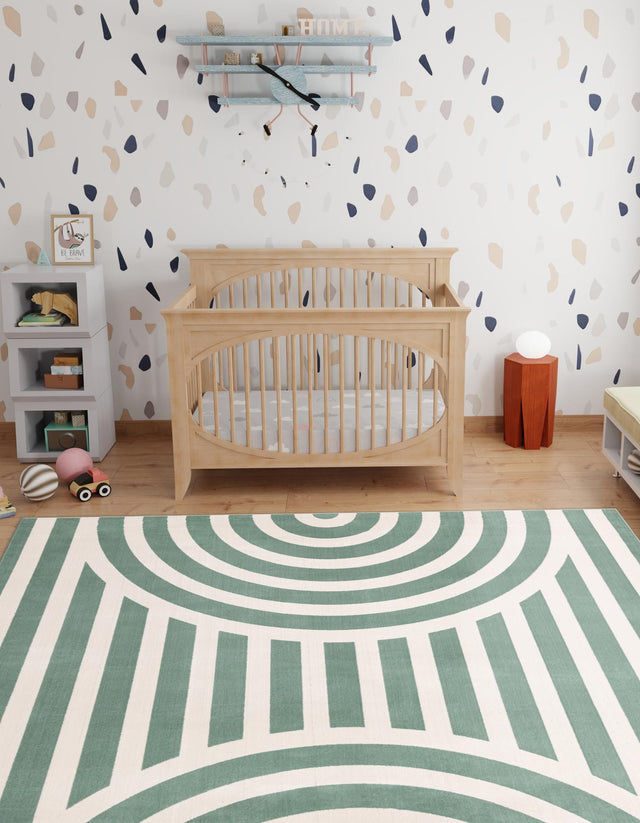 Soft Green 7' 10 x 7' 10 Whimsy Kids Square Area Rug for Baby Nursery, Toddler Playroom, Bedrooms Playful Fun Design Easy Clean Carpet for Sale at Rug Engine