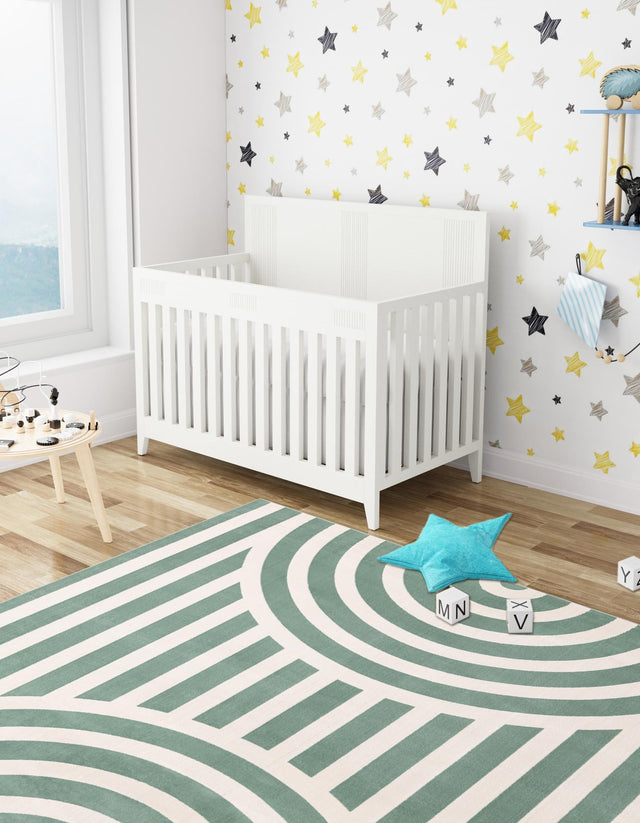 Soft Green 7' 10 x 7' 10 Whimsy Kids Square Area Rug for Baby Nursery, Toddler Playroom, Bedrooms Playful Fun Design Easy Clean Carpet for Sale at Rug Engine