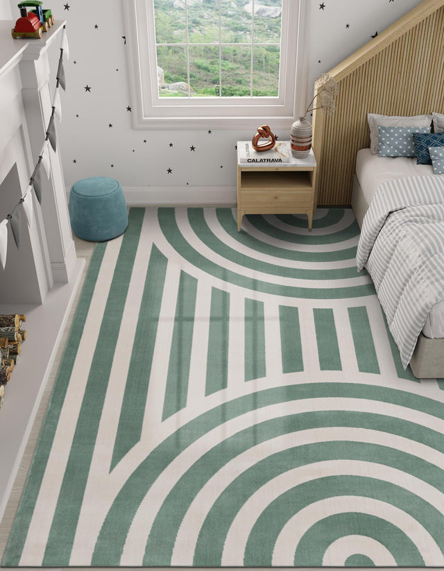 Soft Green 7' 10 x 7' 10 Whimsy Kids Square Area Rug for Baby Nursery, Toddler Playroom, Bedrooms Playful Fun Design Easy Clean Carpet for Sale at Rug Engine