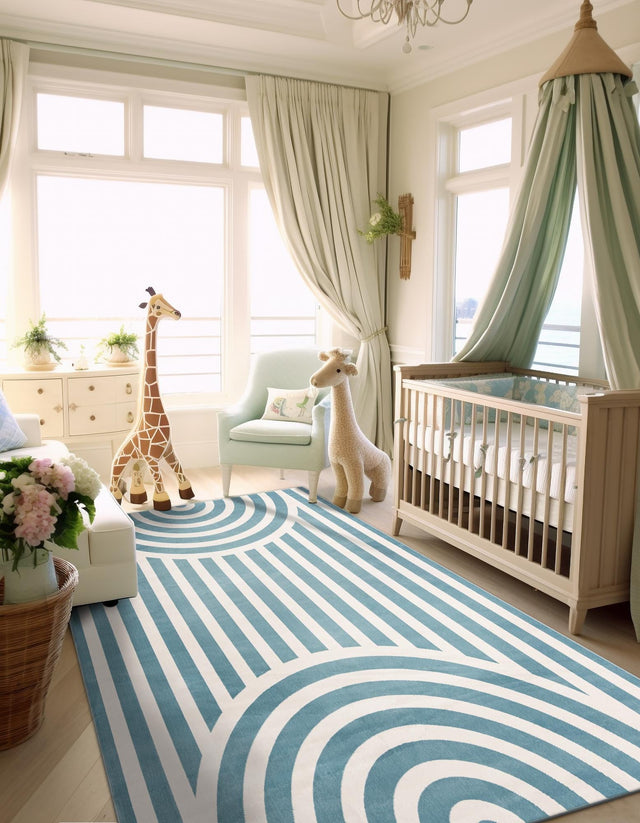 Sky blue 6' 1 x 9' Whimsy Kids Rectangle Area Rug for Baby Nursery, Toddler Playroom, Bedrooms