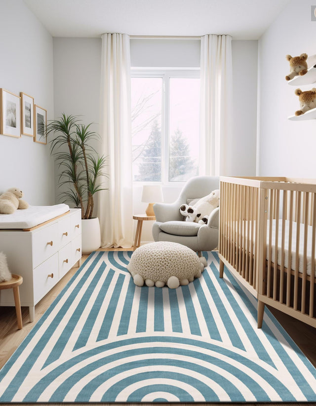 Sky blue 5' 3 x 8' Whimsy Kids Rectangle Area Rug for Baby Nursery, Toddler Playroom, Bedrooms