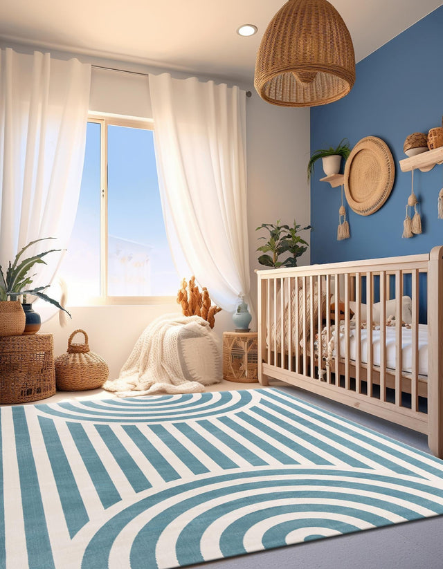 Sky blue 7' 10 x 10' Whimsy Kids Rectangle Area Rug for Baby Nursery, Toddler Playroom, Bedrooms Playful Fun Design Easy Clean Carpet for Sale at Rug Engine