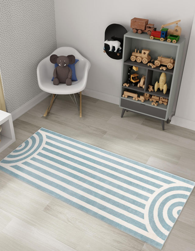 Sky blue 2' x 8' Whimsy Kids Runner Area Rug for Baby Nursery, Toddler Playroom, Bedrooms