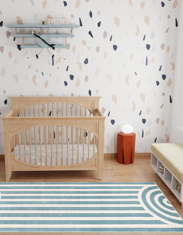 Sky blue 2' x 8' Whimsy Kids Runner Area Rug for Baby Nursery, Toddler Playroom, Bedrooms