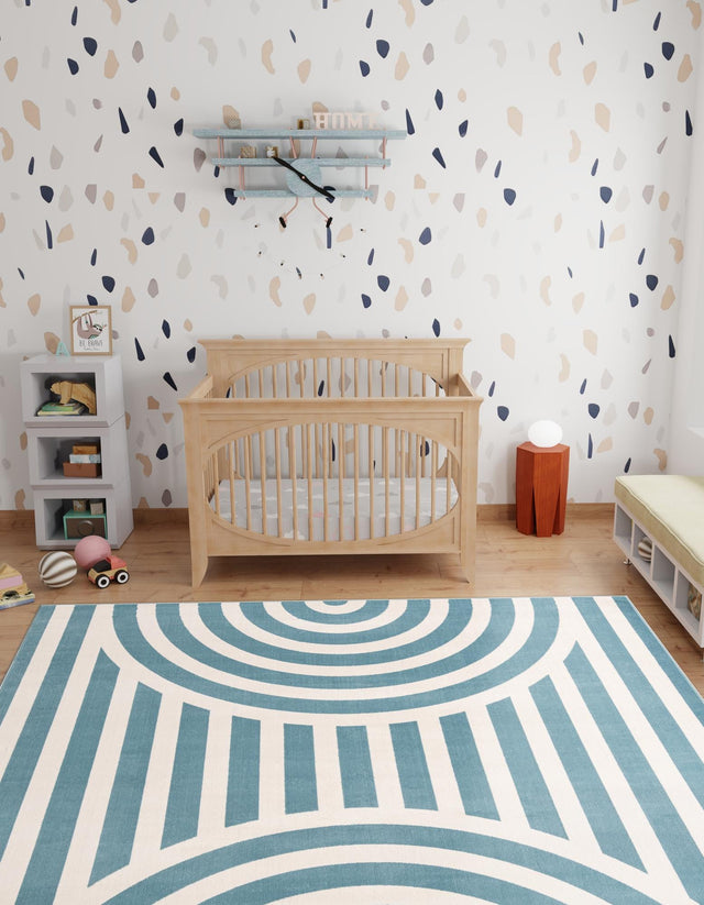 Sky blue 7' 10 x 7' 10 Whimsy Kids Square Area Rug for Baby Nursery, Toddler Playroom, Bedrooms