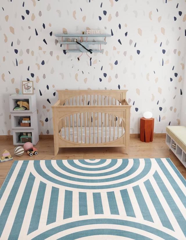 Sky blue 7' 10 x 7' 10 Whimsy Kids Square Area Rug for Baby Nursery, Toddler Playroom, Bedrooms