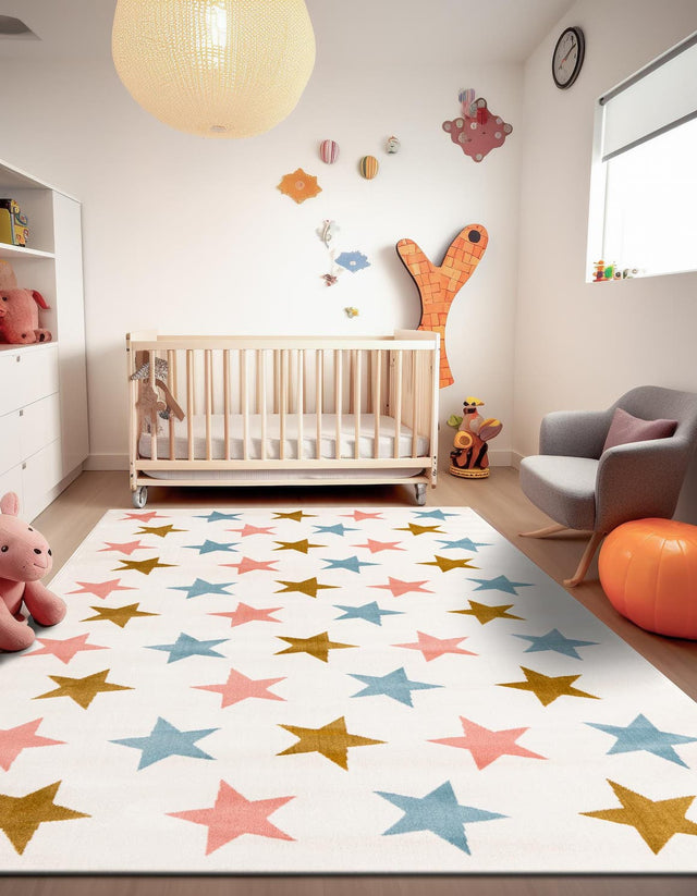 Multicolor 5' 1 x 7' 1 Whimsy Kids Rectangle Area Rug for Baby Nursery, Toddler Playroom, Bedrooms Playful Fun Design Easy Clean Carpet for Sale at Rug Engine
