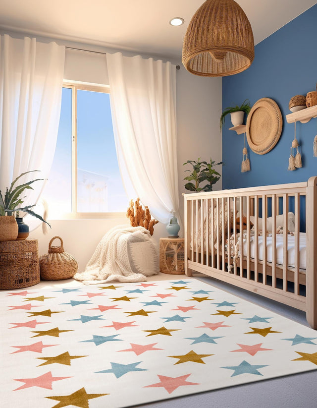 Multicolor 9' x 12' Whimsy Kids Rectangle Area Rug for Baby Nursery, Toddler Playroom, Bedrooms