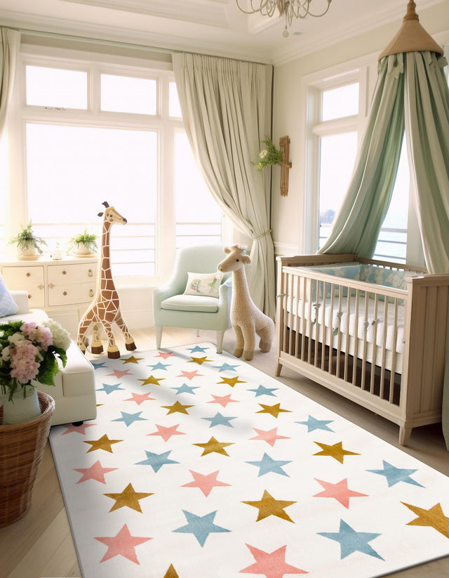 Multicolor 6' 1 x 9' Whimsy Kids Rectangle Area Rug for Baby Nursery, Toddler Playroom, Bedrooms