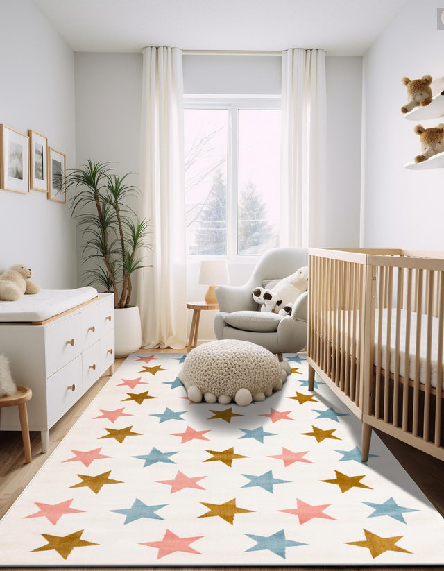 Multicolor 7' 10 x 10' Whimsy Kids Rectangle Area Rug for Baby Nursery, Toddler Playroom, Bedrooms