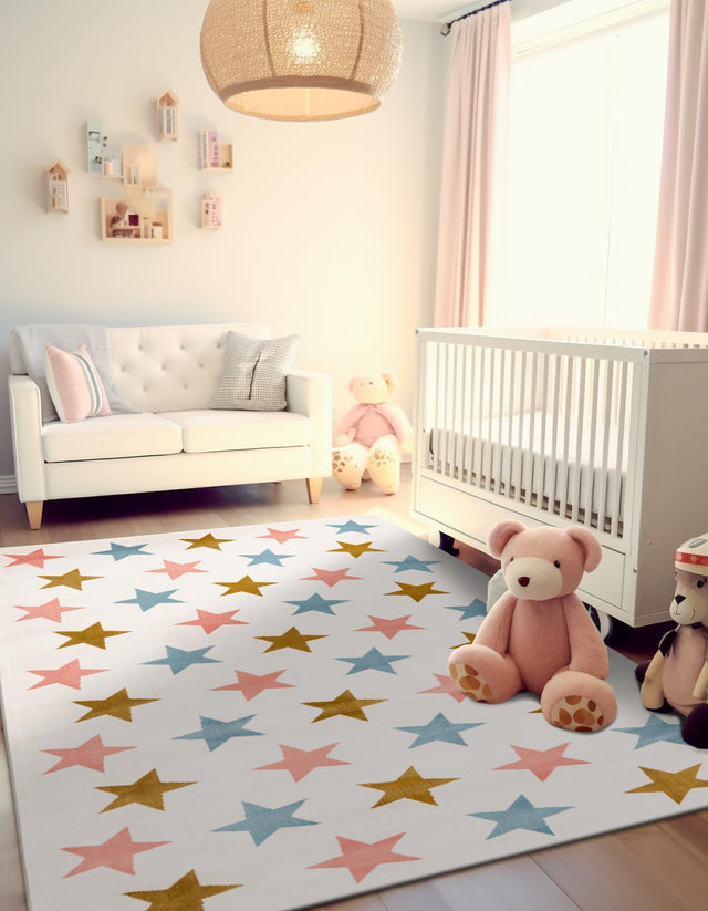 Multicolor 7' 10 x 10' Whimsy Kids Rectangle Area Rug for Baby Nursery, Toddler Playroom, Bedrooms